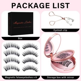 BelleVive Pack of 8 Magnetic Eyelashes, Reusable Magnetic Eyelashes with Applicator, Natural Look, Easy to Wear and No Glue Required, Magnetic Eyelashes