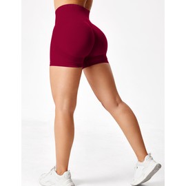 YEOREO - Pantalones cortos profesionales de entrenamiento para mujer, 3.6 pulgadas, sin costuras, cintura alta, contorno de gimnasio, yoga, motociclista, Rojo vino, M