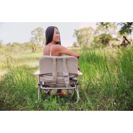 PICNIC TIME Descanso Padded, Low Camping Removable Washable Cover, Backpack Beach Chair, 25.6 x 25.6 x 25.6, Shale Tan