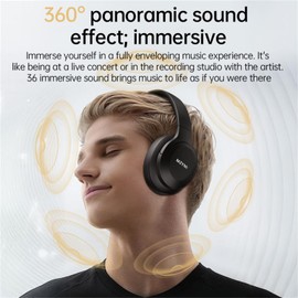 WZYMI 100H Playtime Wireless Over Ear Bluetooth Headphones, Active Noise Cancelling Headphone, Portable Foldable Black Bluetooth Headphone w/Microphone for Work, Gym, Travel, Game