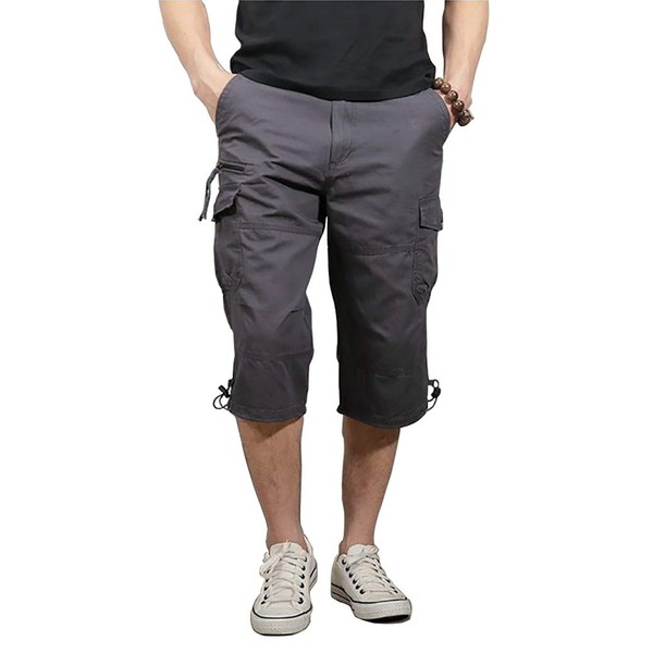 Kolongvangie Men's 3/4 Capri Shorts Below Knee Cotton Stretchy Cargo Long Inseam Shorts with Multi Pockets (No Belt)