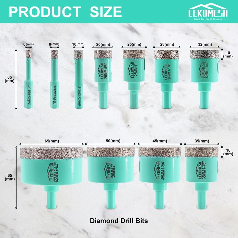 Diamond Core Drill Bits Set - LEKOMESH Tile Hole Saw