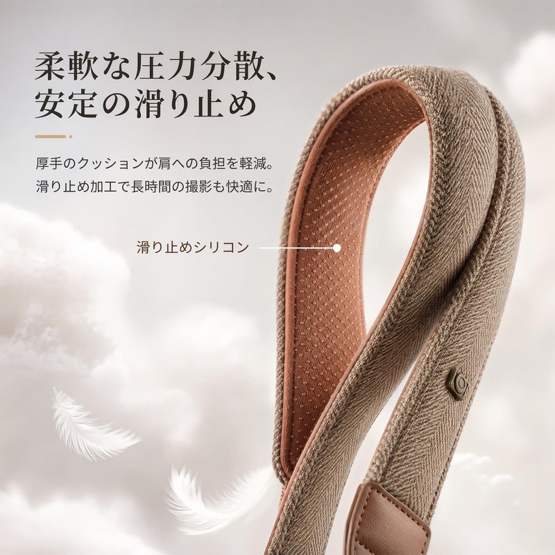 [QuorrixTech] カメラストラップ 接続アダプタ付 長さ調節可能 耐衝撃性 滑り止めシリーズ 斜め掛けや首掛けに使用可能 一眼レフ/高級コンパクトカメラ/デジカメなど用ストラップ ショルダーストラップ (ブラウン)