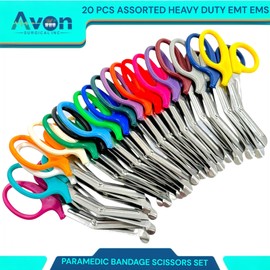 Set of 20pcs Mixed Color Handle EMT Shears, 7.25in, Stainless Steel Blades - Utility Scissors for Nurses, Paramedics, Police, Firefighters, Students