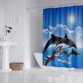 HEYOMART Shower Curtain Heavy Duty Polyester Fabric Waterproof Shower Curtain Liner, 3D Digital Painting Pattern for Shower Stall, Bathroom Curtains with 12 PCS Hooks (180x200cm, Dolphins)