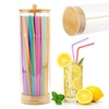10 Inch Acrylic Straw Dispenser with Bamboo Lid, 100 Colorful