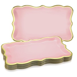 Havawish 24 Pcs 9" x 13" Pink Disposable Serving Trays and Platters Food Platters for Parties White Trays Cupcake Platter Bandejas Decorativas Para Fiestas for Birthday Party Weddings