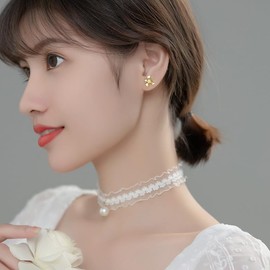 Cinlan Gold Flower Earring Gardenia Flower Earrings for Women | Small Flower Stud Earring