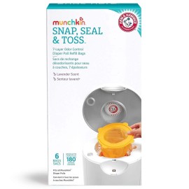 Munchkin® Snap, Seal & Toss Diaper Pail Bag Refills, Hold Up To 180 , 6 Pack