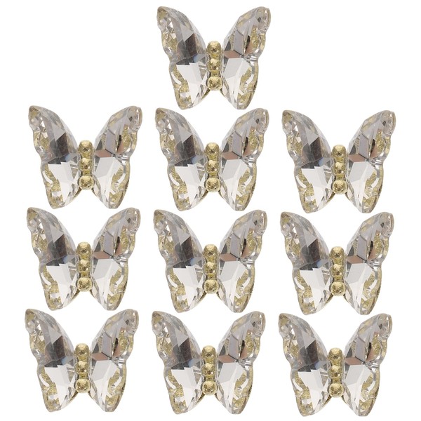 IWOWHERO 10pcs Butterfly Nail Gems Crystal Rhinestones 3D Manicure Charms