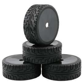 Rchobbytop 4pcs 17mm Hex Hard Disc Wheels and Tires with Lock Nuts for 1/8 Scale On Road Racing Buggy Kyosho Traxxas HPI HSP AE Losi TLR Tekno Serpent Xray Team C T8E T8TE etc, Black