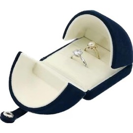 Blue Velvet Jewelry Box for Double Ring Gift Packaging Premium Grade for Wedding Band Engagement Ring (Black)