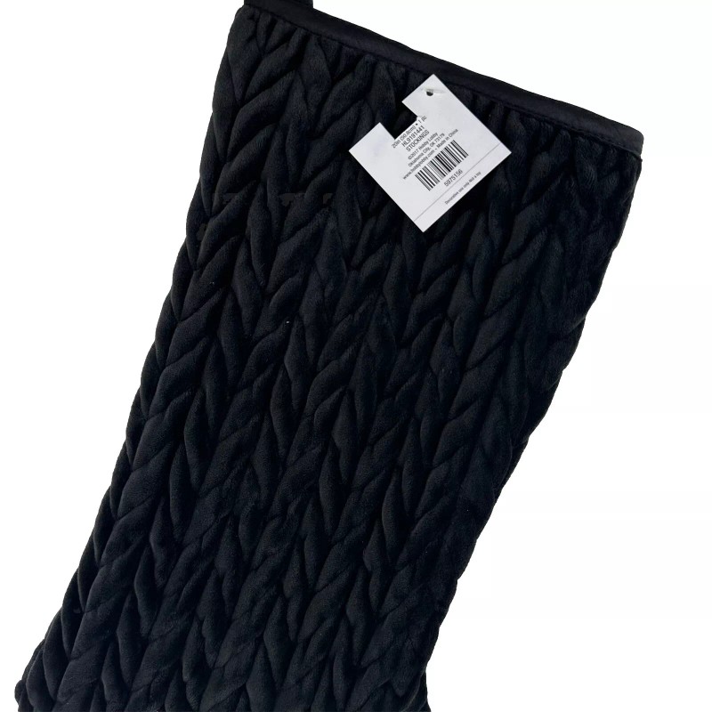 The Christmas Shoppe Black Plush Stocking Chevron Braid Pattern 20