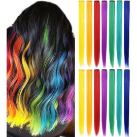 IAMERUI Multicolors Party Highlights Straight Hair Colorful Clip in Synthetic Hair Extensions in Multiple Colors Heat Resistant Long Hairpiece 14PCS(Rainbow Color)