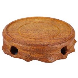 Vintage Multifunctional Retro Round Vase Base,Blackwood Round Solid Wood Base Stone Ornament Wooden Bracket Small Bonsai Pedestal,Teapot Base Oriental Display Stand,9 cm/3.5 in(Yellow)