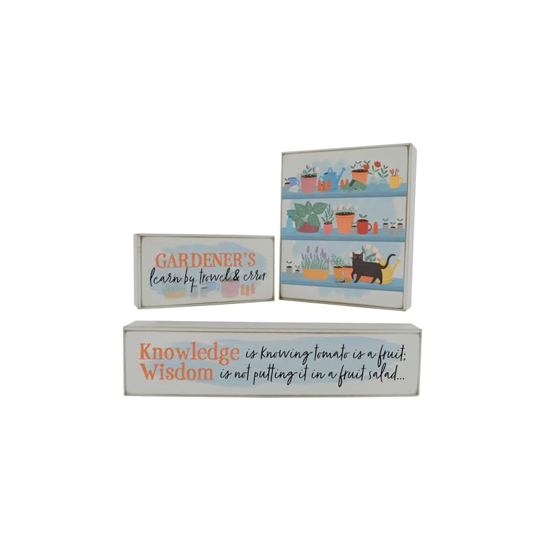 SET OF THREE COMICAL GARDEN THEMED GARDNERS GIFT IDEA WOODEN