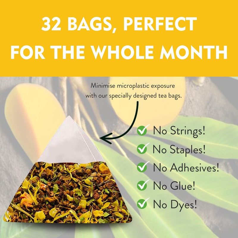Turmeric Herbal Tea (32 Decaf Bags) – Premium Mango Fruit