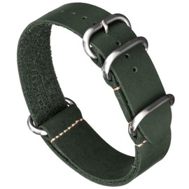 Benchmark Basics Leather Watch Band - Zulu Crazy Horse Oiled Leather One-Piece Watch Strap - 24mm, Dark Green