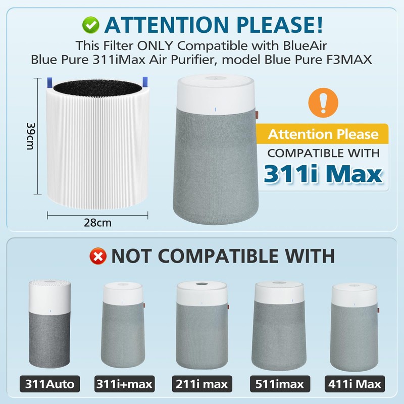 2 Pack 311i Max Replacement Filter, Compatible with Blue Pure