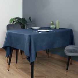 WAITER TREE Table Cloth 140x240 cm Rectangular Wipe Clean Table Cover, Blue Faux Linen Wipeable Waterproof Tablecloth for Outdoor Picnic Dining Kitchen Party - Navy Blue