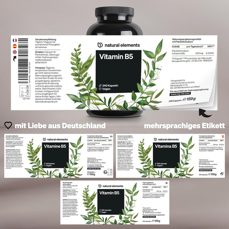 Vitamin B5 - 240 Capsules - High Dose 500 mg