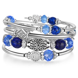 FULU AUTUMN Women's Boho Bracelet with Multilayer Beads Silver Wrap Bracelet Fashion Jewellery Gifts for Birthday and Mother's Day for Women, Zinc, No gemstone