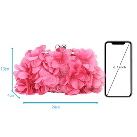 Milya Women's Clutch Flowers Elegant Bridal Bag Wedding Party Dress Bag Evening Bag Handbag with Chain Kiss Lock, A-Pink