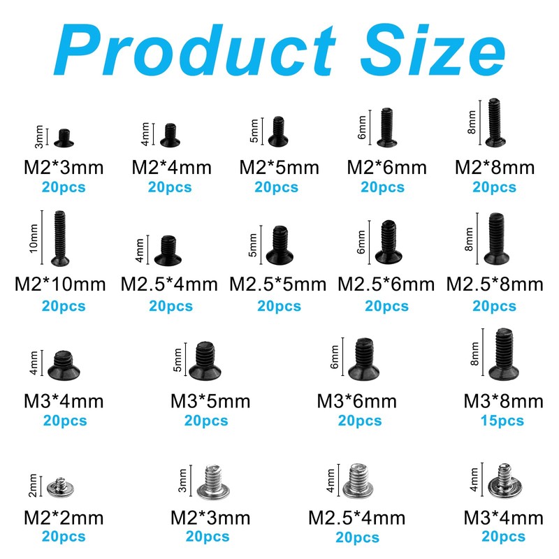 Nicrulp 355 Piece M3 M2 Mini Screw Set, Screw Set,