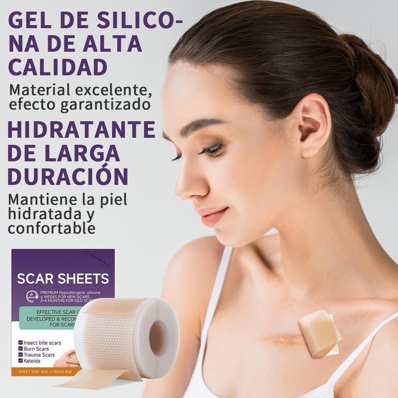 Cinta de silicona para cicatrices, (rollo de 4cm x 1.5