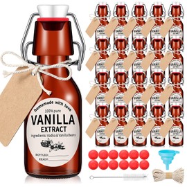 Vesici 20 Sets Swing Top Glass Bottles Set Amber Homemade Vanilla Extract Bottles with Stoppers Stickers Caps Jar Brush Funnel Rope Labels Vanilla Extract Jars for Holiday DIY Crafts (4 oz)