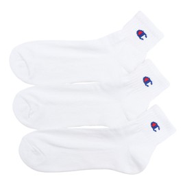 Champion CMSCY202/CMSCH202 Men's Solid Socks, Half Pile, One Point Logo, Quarter Length Socks, 3 Pairs, white, 25.0-27.0 cm