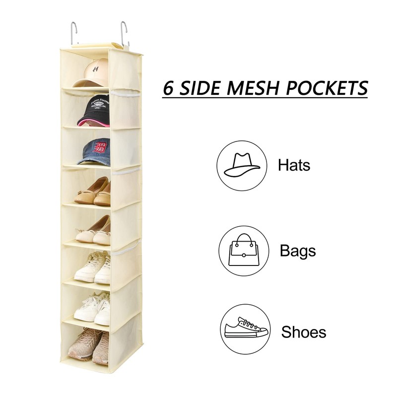 Berdeng Hanging Shoe Organizer for Closet with Side Mesh Pockets，Hat