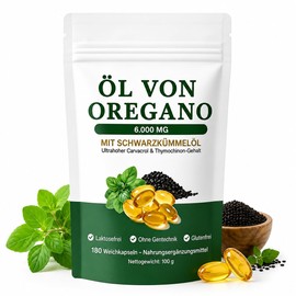 Oregano Oil Capsules 6000 mg - 180 Softgels - 2-in-1 Oregano & Black Cumin Oil Capsules - Oil of Oregano, Vegan, GMO, Lactose & Gluten Free - Supports Immune System