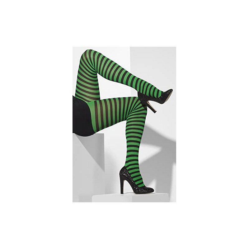 Smiffys Black and Green Striped Tights