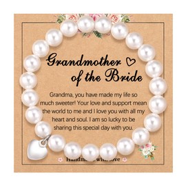 Nexoluxa Pearl Bracelets for Women Faux Pearl Strand Braclet Adjustable White Stretch Crystal Jewelry Gifts for Bridesmaid Bridal Mom Party Jewelry with Quote Card, Grandmother