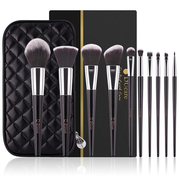 DUcare Make Up Brush Set 10 Pieces Professional Makeup Brush Set with Cosmetic Bag Premium Synthetic Foundation Brush Powder Contour Eye Brush with Bag Travel Friendly