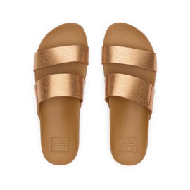 REEF Cushion Vista Women's Fashion Slide Sandal, Vegan Leather Strap, Ultra Soft Cushion Footbed, Copper/Tan, 8