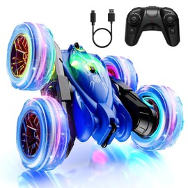 ifollower Quick Direct Charge Remote Controlled Car with Colourful Light, Double-Sided 360° Flip Stunt Car, 2.4GHz 4WD RC Offroad Toy Car, Ideal Toy Gifts for Children, Boys, Girls