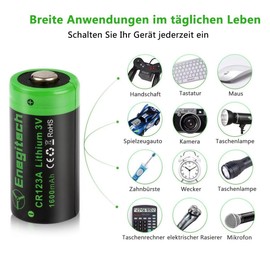 Enegitech CR123A 3V Lithium Battery, 123 3 Volt Lithium Battery, for Home Security Sensor Motion Sensor Door Lock High Intensity Flashlights Long-Lasting Non-Rechargeable (CR123A 4 Pack)