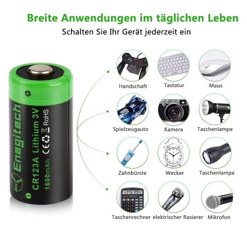 Enegitech CR123A 3V Lithium Battery, 123 3 Volt Lithium Battery,