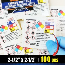 100pcs, 2-1/2" x 2-1/2", Optimized GHS Labels Hazardous Chemical Safety Data Stickers - HAZCOM Secondary Container HMIS OSHA MSDS Hazard NFPA SDS MSD Hazmat Sheet