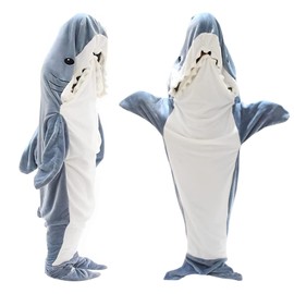 Fancemot Shark Blanket Hoodie Soft Cozy, Wearable Shark Blanket Onesie Flannel Skin-friendly (Blue-59inx27.5in(S))
