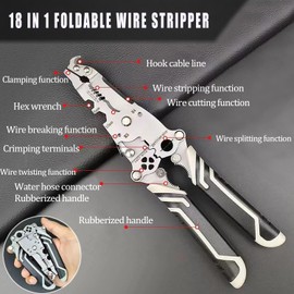 18 in 1 Wire Stripper Foldable Crimper Tool, 2025 New Multifunctional Electrical Folding Pliers for Cutting, Stripping, and Crimping Wires, Portable Electric Wire Stripper with Cable Cutter - Grey