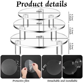 Lineshading 3 Pcs Round Acrylic Display Riser Clear Round Stands Clear Pedestal Riser Board for Home Decor and Organizer(6'',8'',10'')