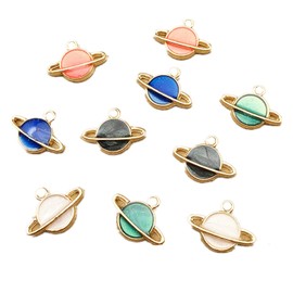10Pcs Space Universe Theme Floating Charm Pendant Enamel Sequins Dangle Gold Plated Dainty Ornament Synthetic Glass Living Memory for Necklace Bracelet Ankle Earring Jewelry Making