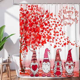 DuriLolly Happy Valentine's Day Shower Curtain Gnomes Red Pink Romantic Love Hearts Tree Couple Valentines Shower Curtains 71×71 inch Cute Holiday Bathroom Decor Curtains Set