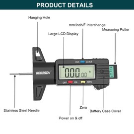 GODESON Tire Tread Depth Gauge, Digital Tire Tread Depth Gauge with 3 Modes-Fractional Inch, Decimal Inch and Millimeter, Tire Depth Gauge for Motorcycles, Cars, SUV, Easy to Read Tread Depth Gauge