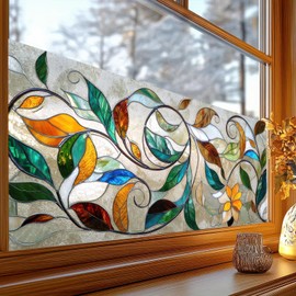 BlissYard Window Privacy Film Flowers Glass Decorations 39.3×17.7 Inchs Removable Static Cling Stickers Rainbow Window Film for Living Room Bathroom and Office PVC Flora Glass Decorations