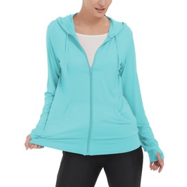 LETAOTAO Womens' Lightweight Zip Up Hoodies Stretch Thin Summer Jackets For Women Azure