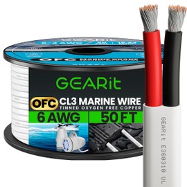 GEARit 6 Gauge Marine Wire (50ft) 6/2 AWG Duplex 2-Conductor Cable, Tinned Oxygen-Free Copper OFC - Boat/Marine/Automotive/RV/Camper/Trailer/Solar/Outdoor - White 50 Feet